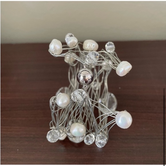 Artisan Handmade Pearl & Crystal Cuff - Picture 6 of 6
